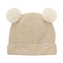 Hat Knit w. Pompoms - Irish Cream