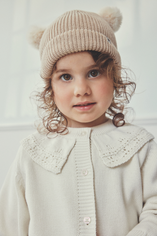 Hat Knit w. Pompoms - Irish Cream - Image 4