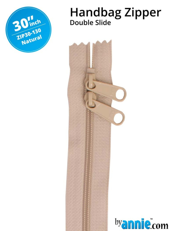 By Annie - Glidelås 6mm spiral 30" med 2 glidere- Natural