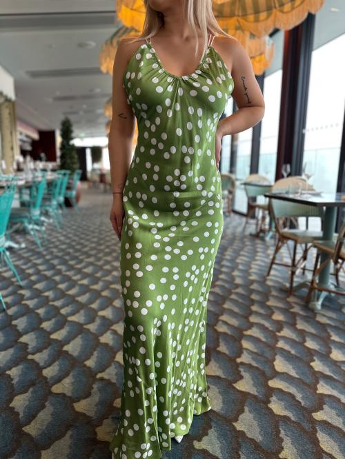 Satin Slip Dress - Dotted Green 