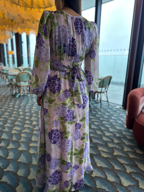 Cupro Tieband Gown - Purple Flowerfield - Image 2