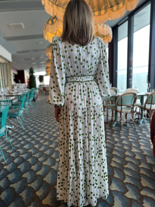 Satin Maxi Dress - Green Dots  - Image 2