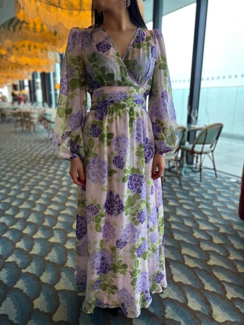 Cupro Tieband Gown - Purple Flowerfield