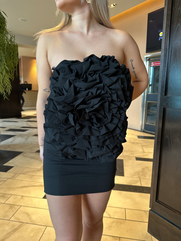 Big Flower Mini Dress - Black - Image 1