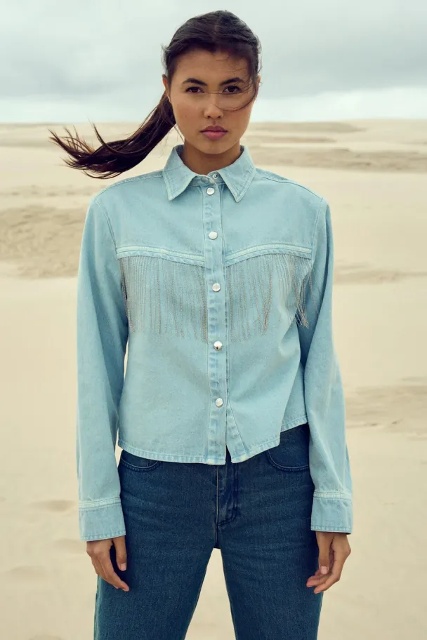 Krislynn Denim Fringe Shacket - Image 3