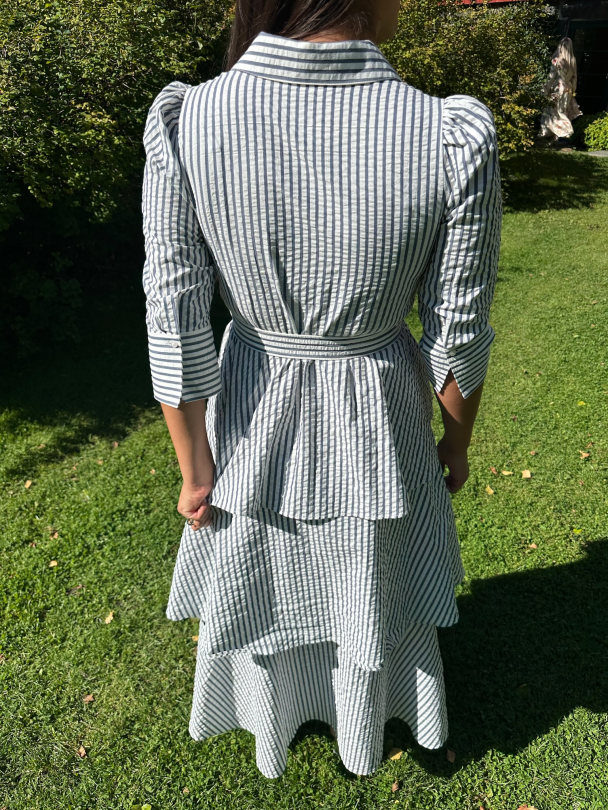Seersucker Flounce Dress - Blue Stripe - Image 2