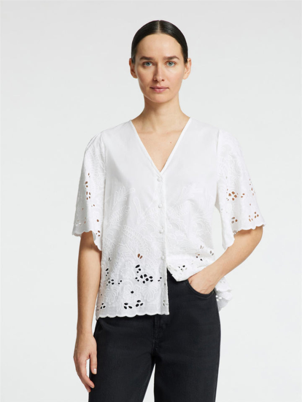 Dahlia Short Broderi Shirt - Bright White