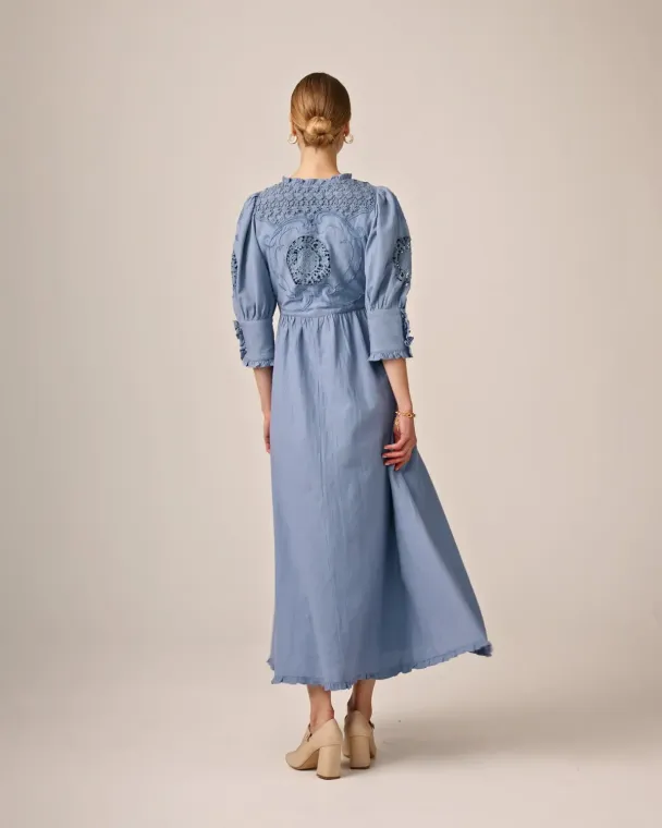 Linen Button Down Dress - French Blue  - Image 2