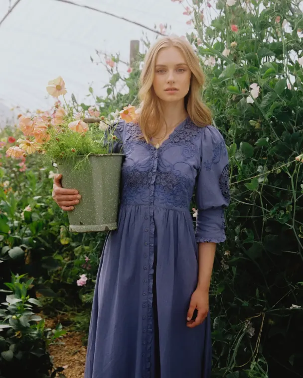 Linen Button Down Dress - French Blue  - Image 3