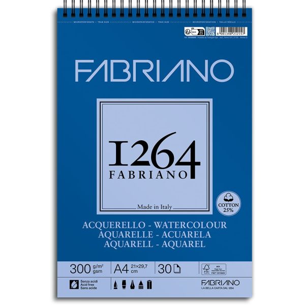 Fabriano 1264 Watercolour – Spiral 300g A4 30ark