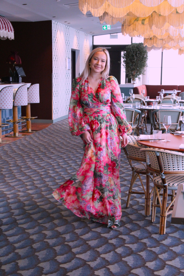 Cupro Tieband Gown -Pink Blossoms - Image 3