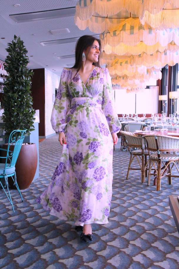 Cupro Tieband Gown - Purple Flowerfield - Image 3