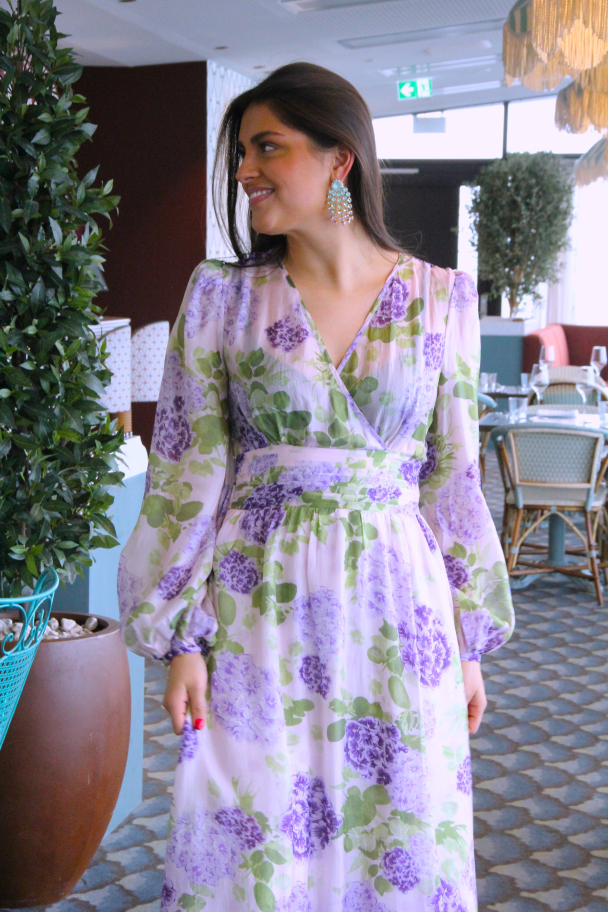 Cupro Tieband Gown - Purple Flowerfield - Image 4