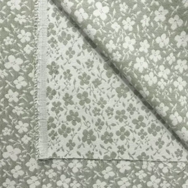 Jaquard med blomster- Dus grønn