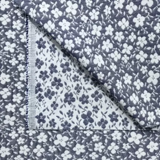 Jaquard med blomster- navy