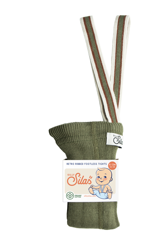 Footless Tights - Olive Striped - Image 1