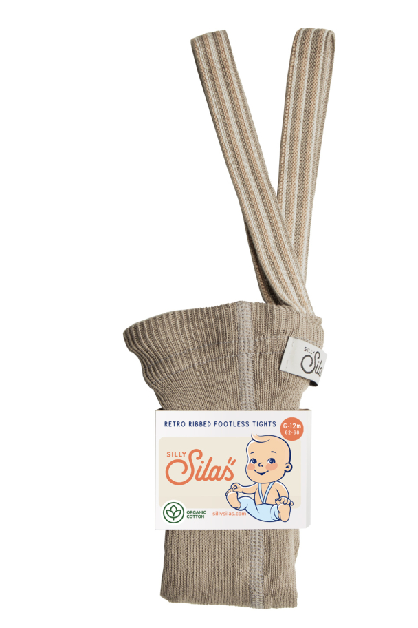 Footless Tights - Oyster Grey Striped - Image 1