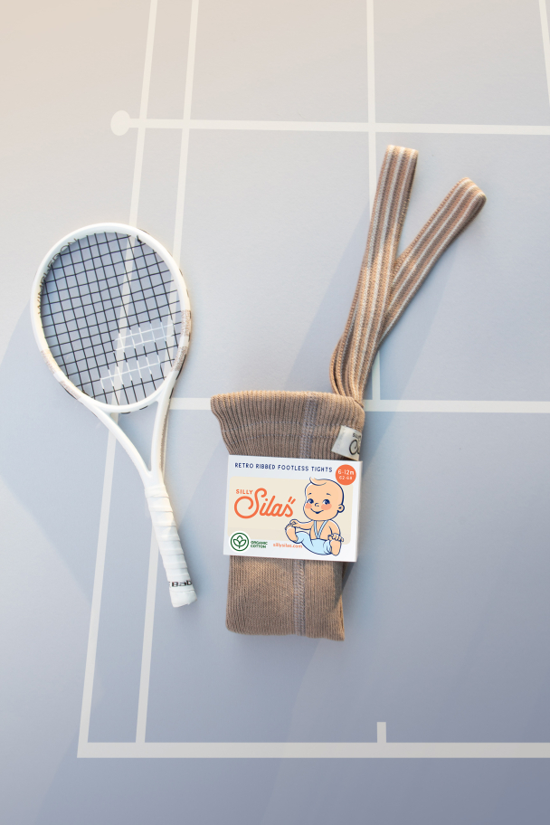 Footless Tights - Oyster Grey Striped - Image 5