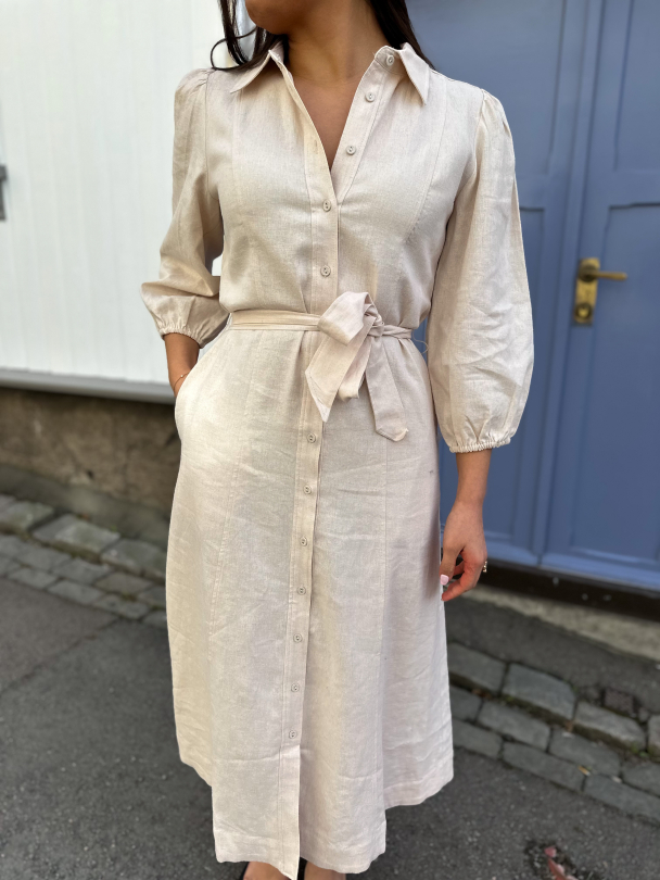 Flaxy 3/4 Linen Shirt Dress - Birch - Image 1