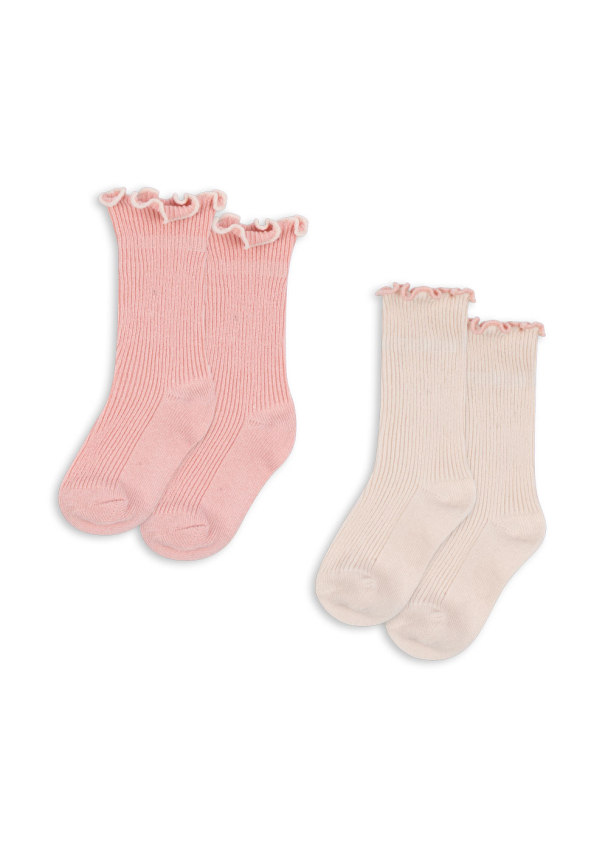 Rib Frill Socks 2-pk - Rose/Off White - Image 1