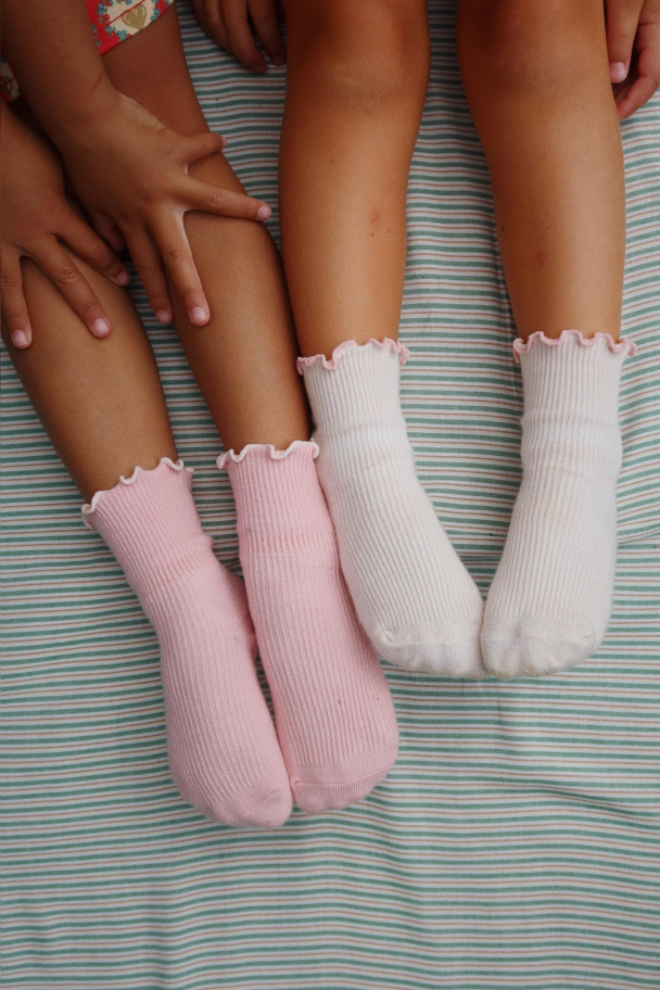 Rib Frill Socks 2-pk - Rose/Off White - Image 2