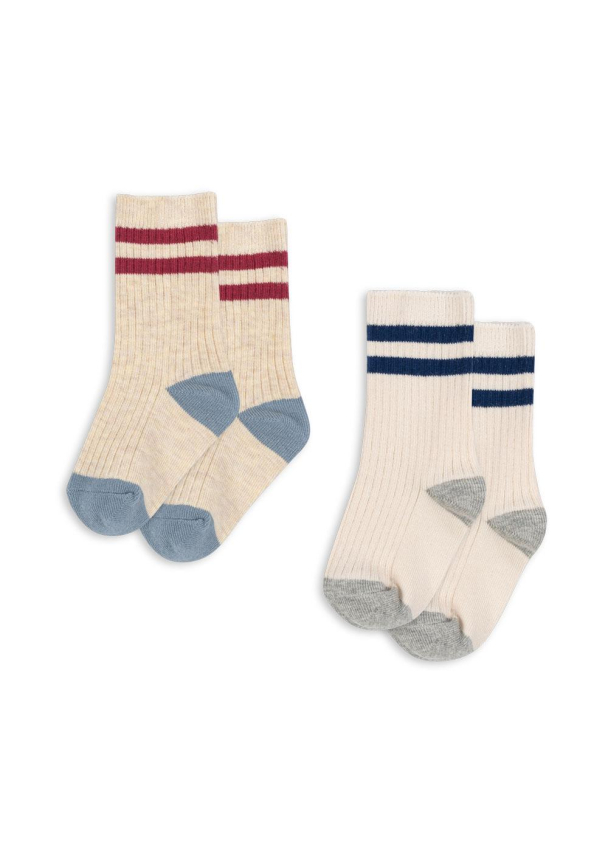 Rib Socks 2-pk - Off White/Multi Stripe - Image 1