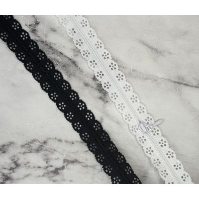 Metervare, glidelås med blonder