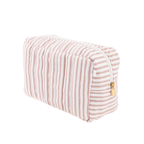 POUCH SQUARE - TICKING STRIPE DUSTY PINK