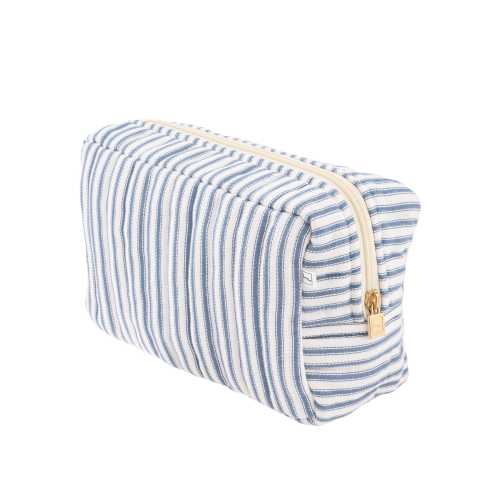POUCH SQUARE - TICKING STRIPE BLUE