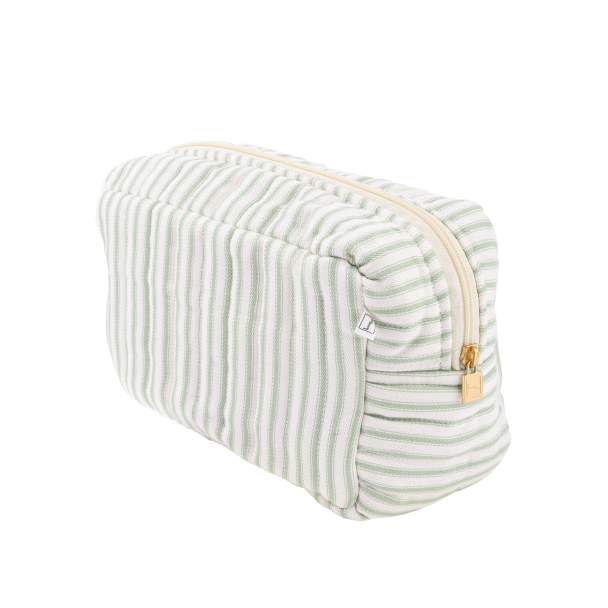POUCH SQUARE - TICKING STRIPE DUSTY GREEN
