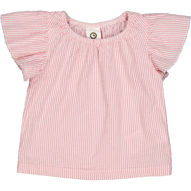 Seersucker Stripe Frill s/s T Baby - Balsam Cream/Bubblegum - Image 1