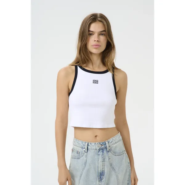Drew Contrast Logo Crop Top - Bright White
