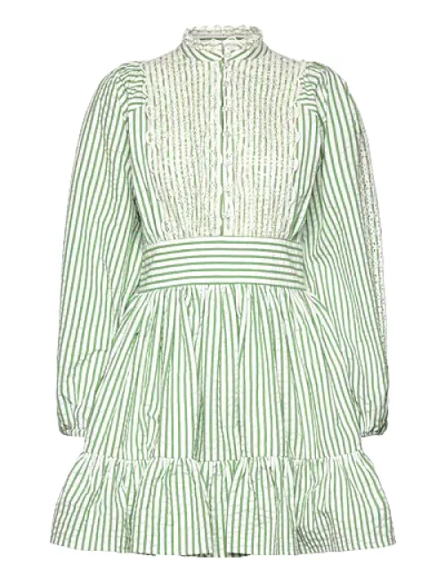 Seersucker Mini Dress - Green Stripe 
