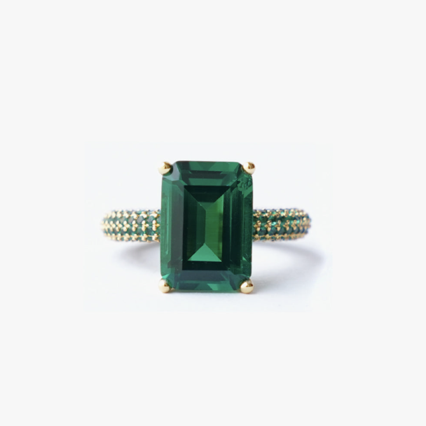MEGA RECTANGLE RING GREEN GOLD