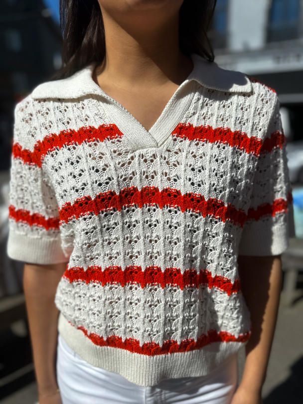 Lana 2/4 Knit Pullover - Gardenia/ Cherry Tomato - Image 1