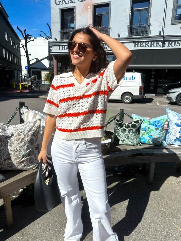 Lana 2/4 Knit Pullover - Gardenia/ Cherry Tomato - Image 3