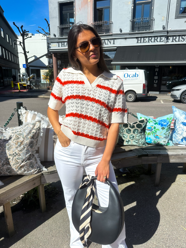 Lana 2/4 Knit Pullover - Gardenia/ Cherry Tomato - Image 4