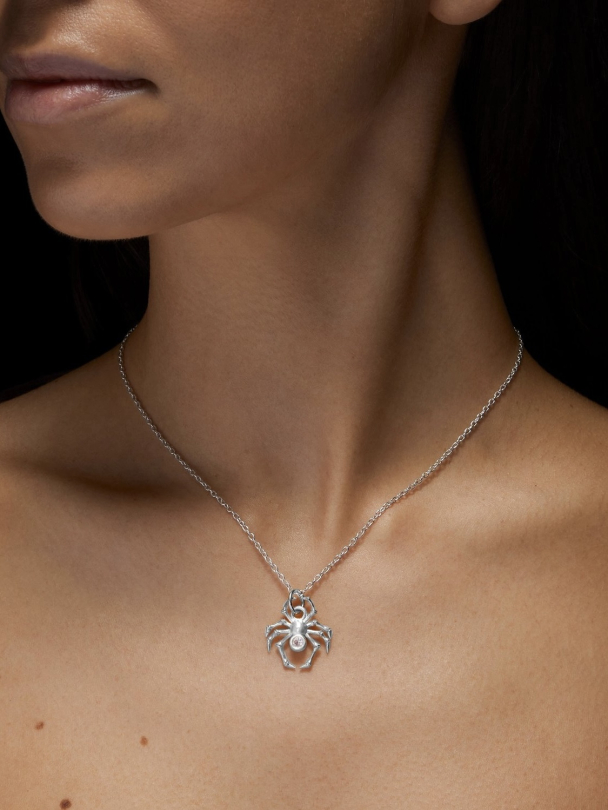Spider Necklace - Silver - Moonstone - Image 1