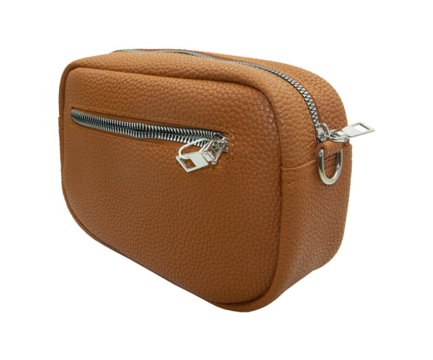 Veske m/stripet Skulderrem Cognac - Image 2