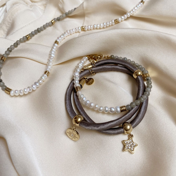 Armband 2-rads Sateng Taupe - Image 3