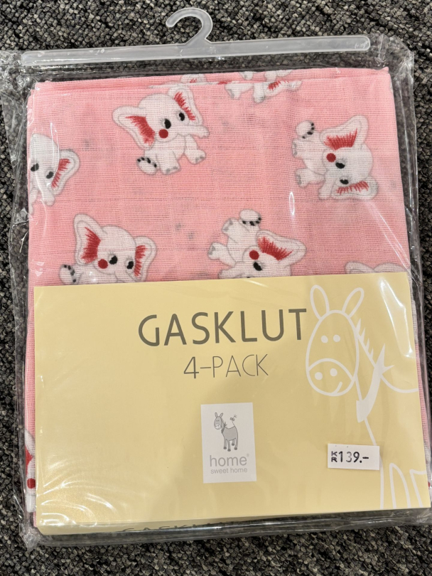 Gasklut 4-pk Elefant Rosa
