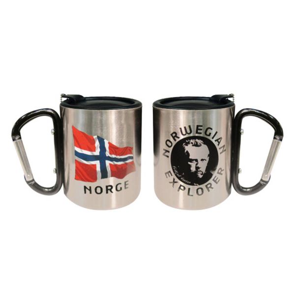 Termokopp med lokk, flagg og Nansen, sort karabinkrok