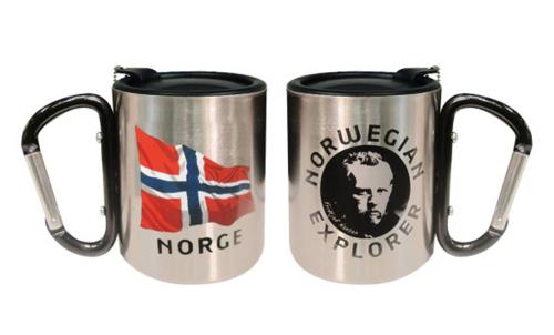 Termokopp med lokk, flagg og Nansen, sort karabinkrok