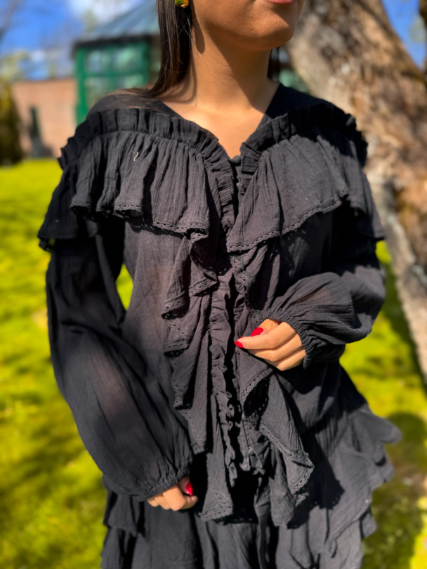 Frill Blouse - Black - Image 1