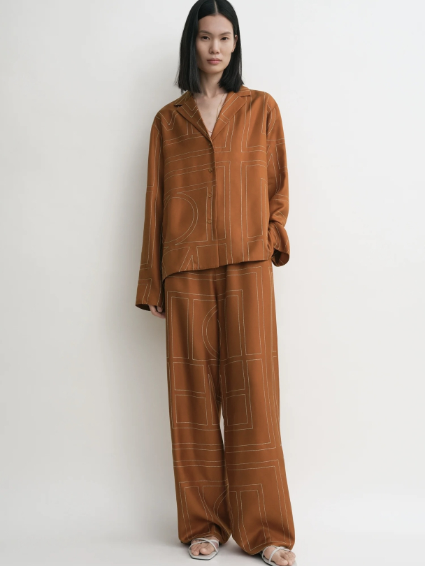 Monogram Silk Pj Top Terracotta - Image 1
