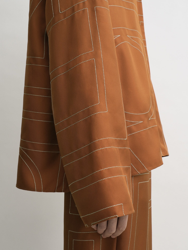 Monogram Silk Pj Top Terracotta - Image 3