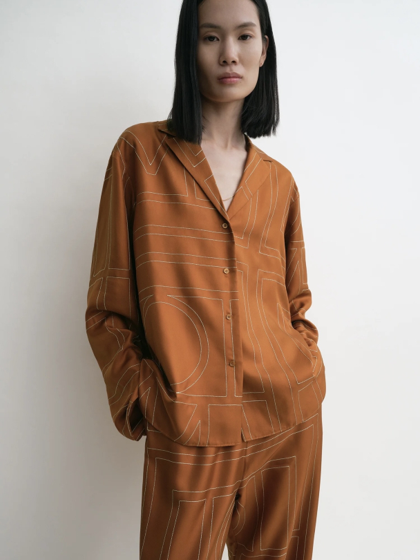 Monogram Silk Pj Top Terracotta - Image 4