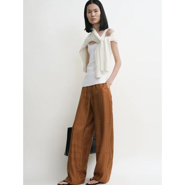 Monogram Silk Pj Bottoms Terracotta