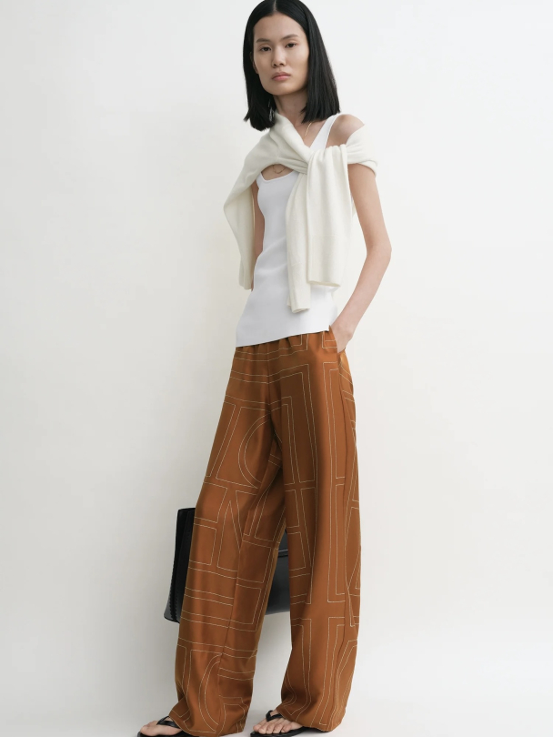 Monogram Silk Pj Bottoms Terracotta - Image 1