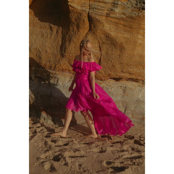 Seniorita Frill Dress - Hot Pink